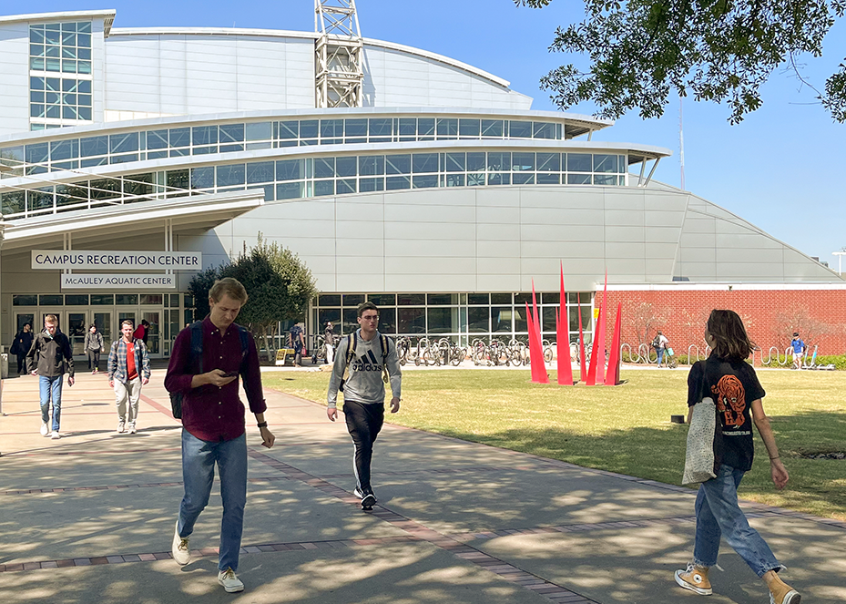 Students walking in front of the CRC.